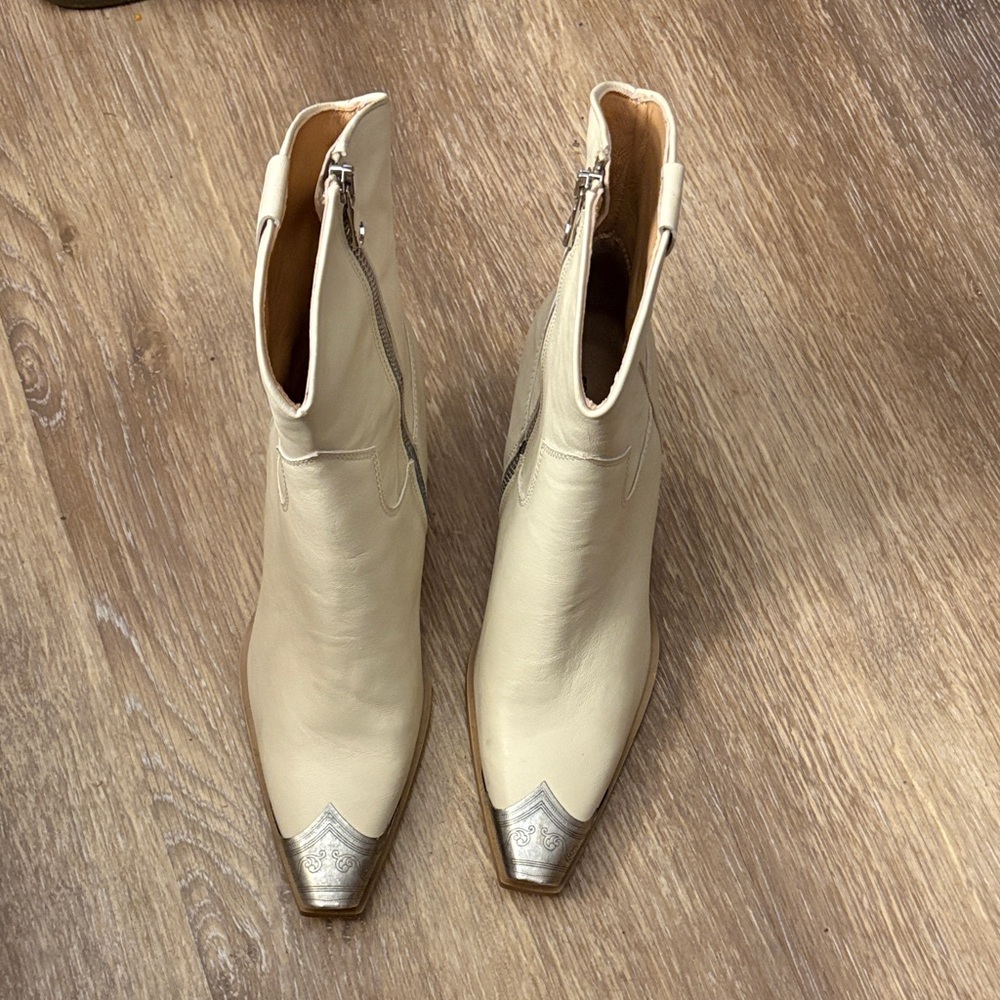 Free People Brayden Ivory Ankle Boots with Metallic Accents. Retail 298